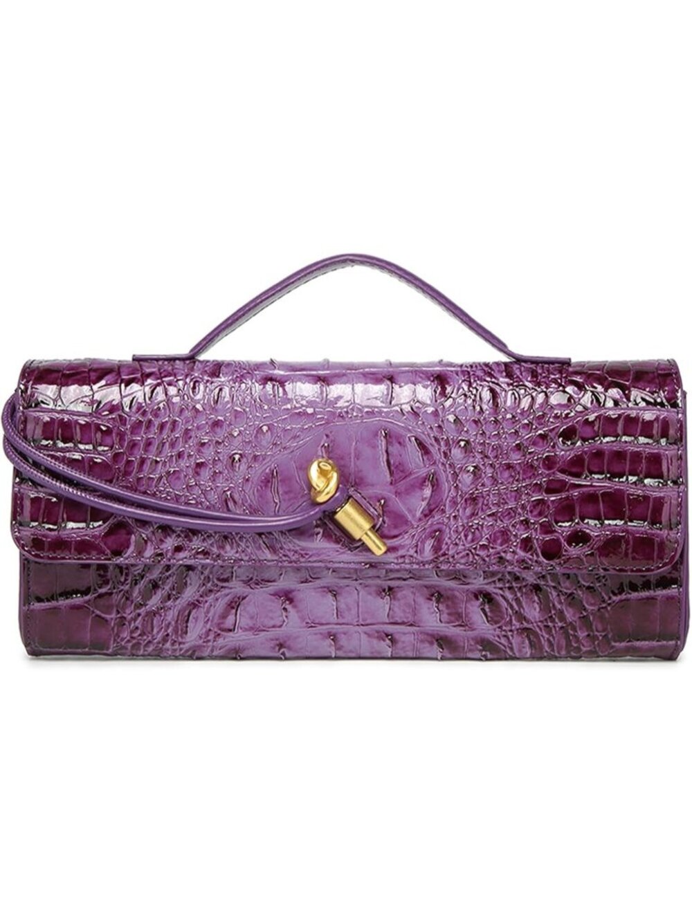 Women's Dark Purple Vegan Leather Clutch Purse Crocodile Evening Crossbody Bag